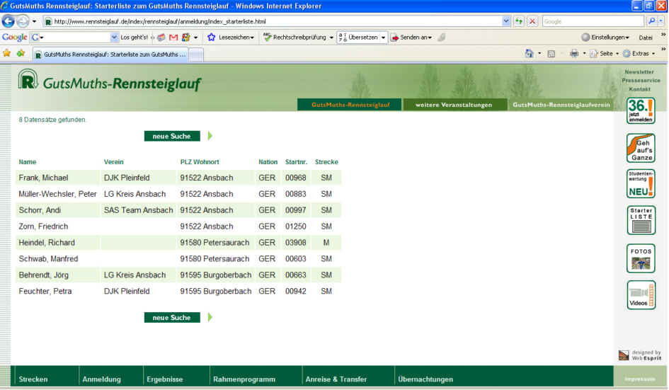 Starterliste Rennsteig 2008 kl Starterliste Rennsteig 2008 kl